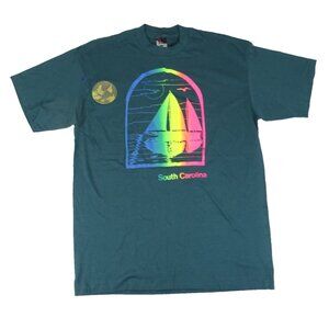 Vintage 1990's Single Stitch South Carolina T Shirt‎ Size XL Neon Puffy Graphic
